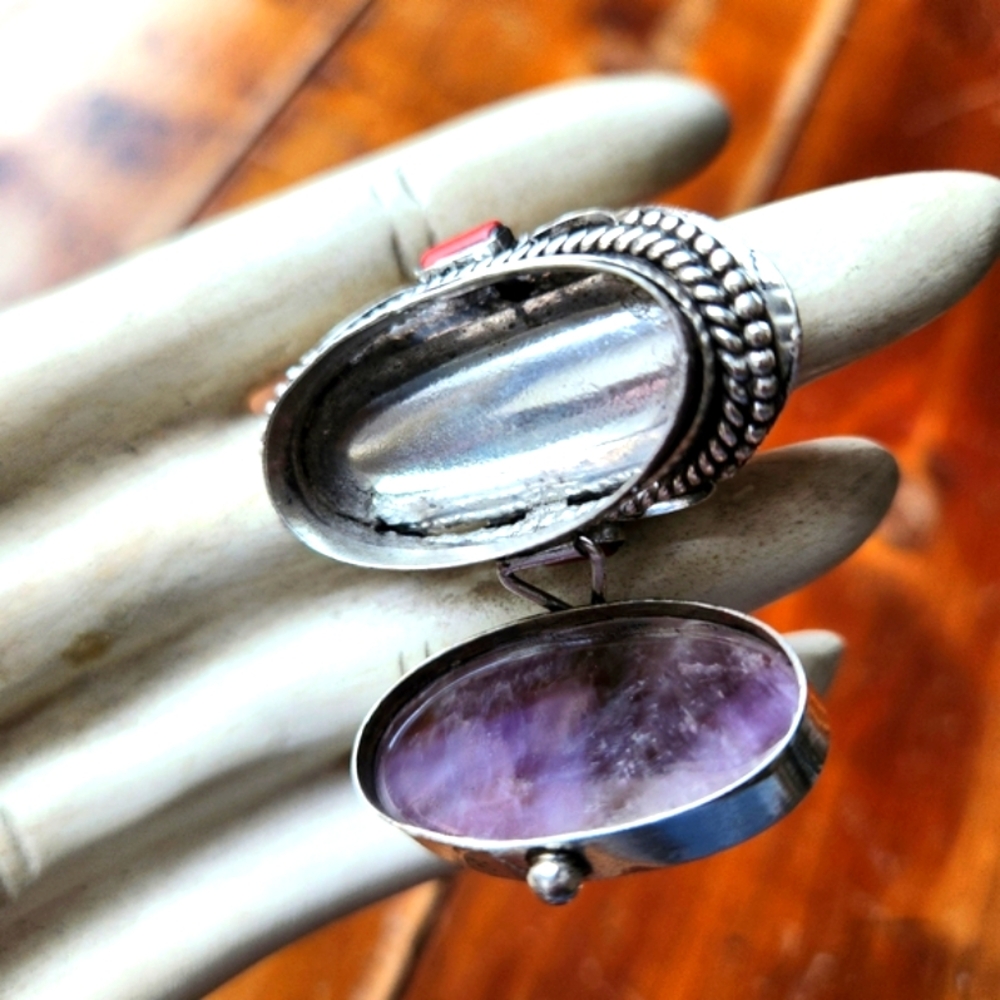 💜Amethyst and Coral Gemstone "Poison" Ring  - One Of A Kind💜